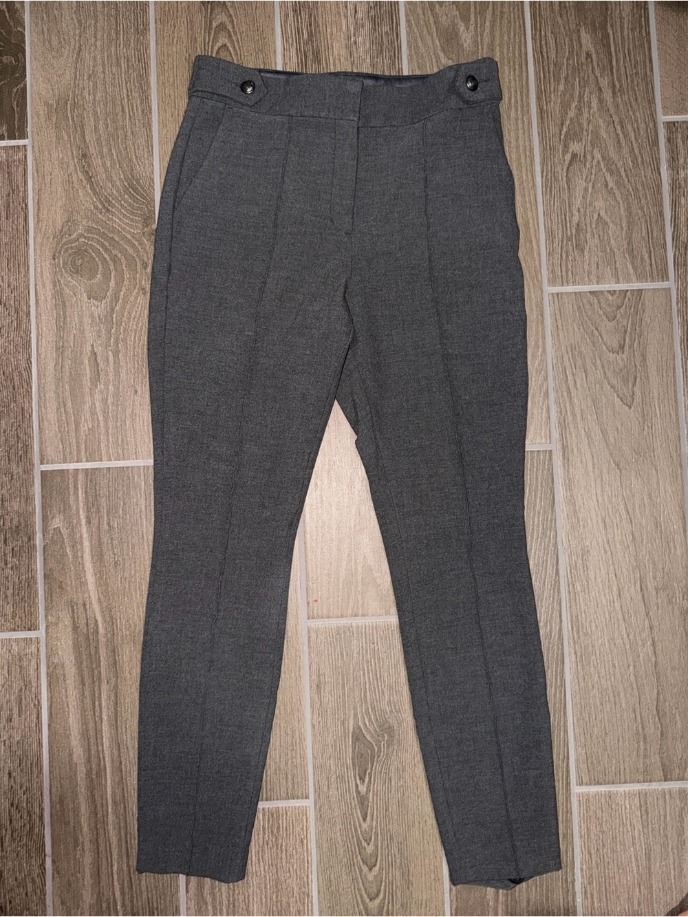 Express Gray Slim Dress Pants with Button Waist Tabs